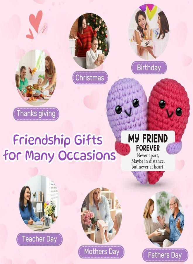 Soulchen 2 Pcs Crochet Heart Gifts for My Best Friend, Birthday Friendship Gifts for Women Christmas White Elephant Goodbye Farewell Present for Bestie BFF, Handmade Stuff Desk Decor(Red and Purple) - Image 5
